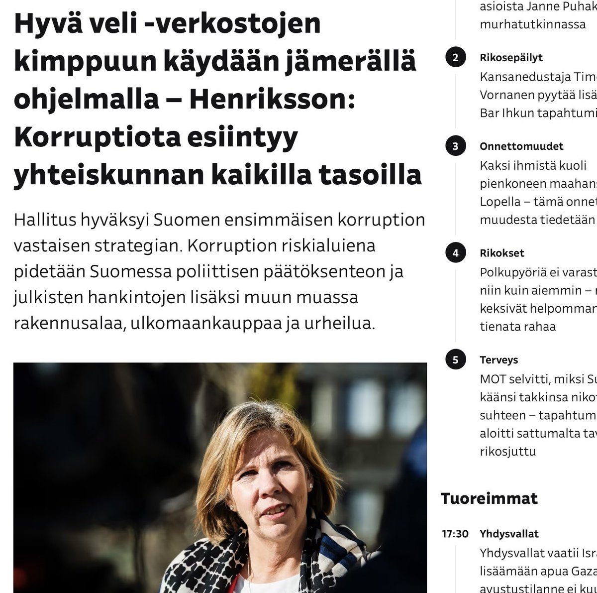 JonneMuistava's tweet photo. On hienoa, että ruotsalainen puolue taistelee eturintamassa läpinäkyvyyden puolesta, korruptiota vastaan. Anna-Maja Henriksson varmaan palkitaan työstään Freudenthal-mitalilla. https://t.co/phKP8lSBTU