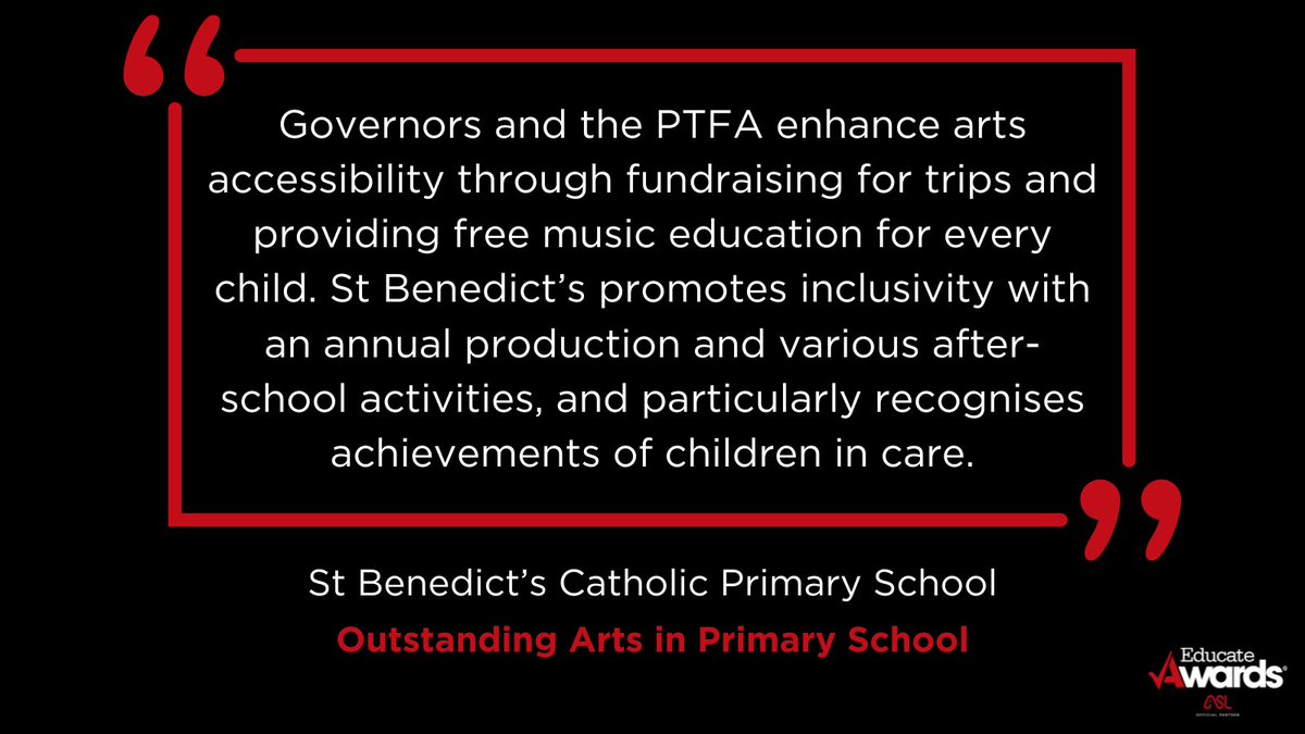 EducateAwards's tweet image. The entry from St Benedict’s Catholic Primary School in the Outstanding Arts in Primary School category gained a lot of praise from our judges.

Here&apos;s a snippet of what they thought 😊