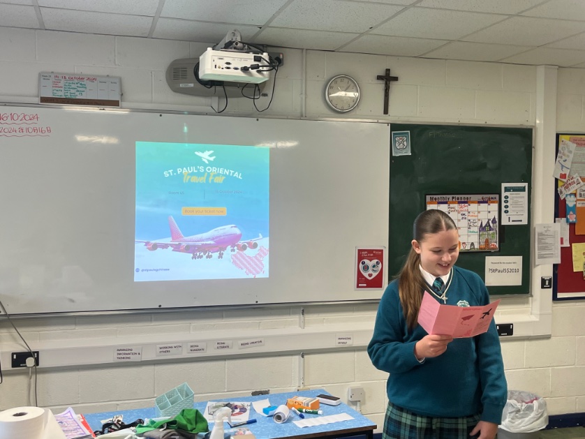 StpaulsgChinese's tweet photo. With Mid-Term break looming, one often asks,  ‘Are you going away for it?’. The first @stpaulsg  Travel Fair of the school year took place this morning. 2nd years pitched trips to China with their tourist brochures. From Beijing to Chengdu, they’ve a dream holiday for you! 🇨🇳 ✈️ https://t.co/N56Q6PRdwa