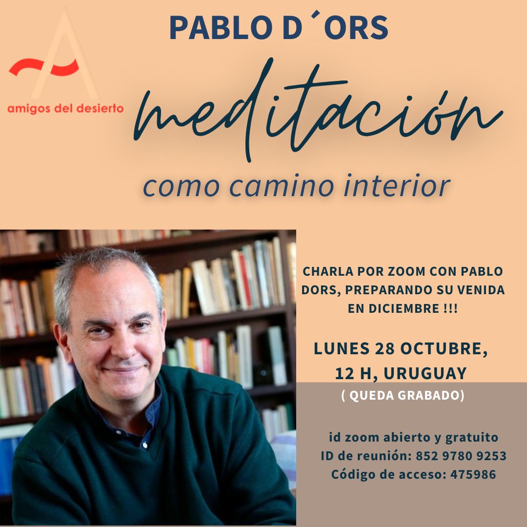 AleDeBarbieri's tweet photo. Con gran alegría les contamos que el gran @pablo_dors autor de "Biografia del silencio " y "Biografia de la luz " entre otros libros, viene a Uruguay en Diciembre! Preparando su venida , tendremos un zoom con el este 28 de octubre a las 12 h, los esperamos ! Abierto y gratuito ! Organiza; Amigos del desierto Uruguay