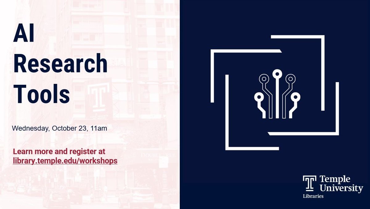 Wondering how AI- and machine learning-powered tools can help you in the research process? 

Join us for a discussion and demonstration of several AI-enabled research tools that have the potential to support your scholarly research.

Register here:charlesstudy.temple.edu/event/12986308