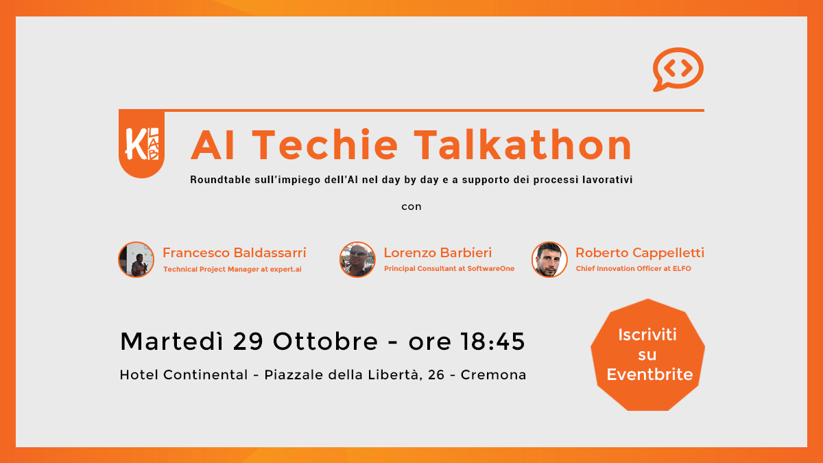 AI e Software Development: KLab- 29/10 Cremona
 
Torniamo con un KLab speciale! Una roundtable sull'utilizzo dell'AI nel mondo dello sviluppo software e del project management. 
🎟 Info e iscrizioni: lnkd.in/e-4fhFMT
#KLab #AI #TechCommunity #SoftwareDevelopment