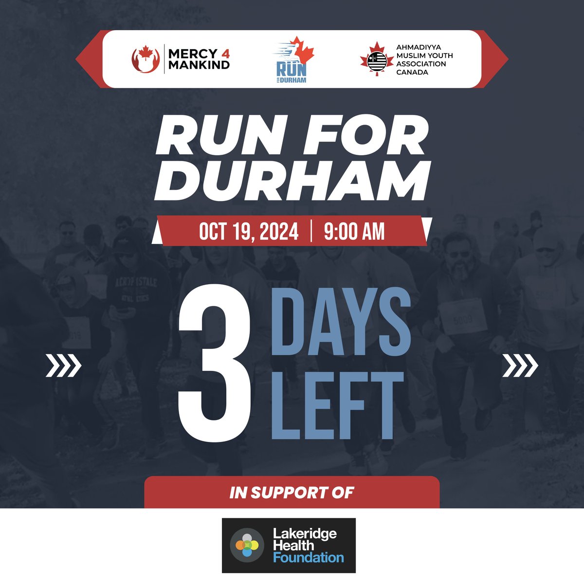RunForDurham's tweet photo. 3 DAYS LEFT!
3rd Annual RUN FOR DURHAM
In support of Lakeridge Health Foundation
Saturday, October 19th at 9 AM
Heydenshore Kiwanis Park In Whitby
Register Now: https://t.co/RRBVd3efyB
#RunForDurham #Mercy4Mankind #Durham https://t.co/9dWGYdcMAc