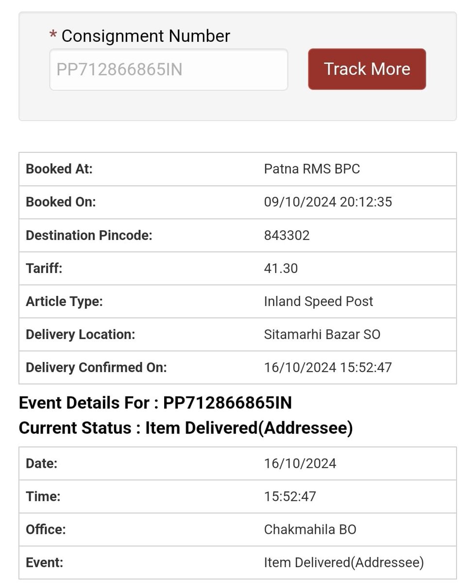 rahul_lath's tweet photo. @IndiaPostOffice आपका सीतामढ़ी का डाक विभाग करप्ट हो गया है ? मेरा असाइनमेंट नम्बर PP712866865IN है जिसमें पासपोर्ट था। 09 अक्टूबर को पटना से निकला, आज 16 अक्टूबर को ऑनलाइन स्टेटस देखने पर पता चल रहा है कि सामान की डिलीवरी हो चुकी है लेकिन मुझे या मेरे घर के किसी भी सदस्य को प्राप्त नहीं हुआ है। https://t.co/BdQtZGuAiQ