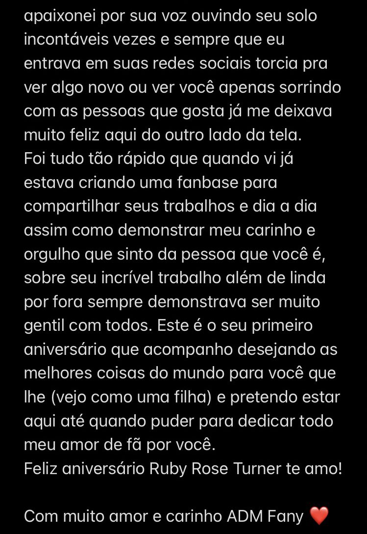RubyRoseTBR's tweet photo. Carta aberta dedicada para Ruby Rose Turner em comemoração ao seu aniversário! Feliz 19 primaveras! 🌹
@rubyroseturner
#HappyBirthdayRubyRoseTurner
#RubyRoseTurnerDay
- ADM Fany 🌙 https://t.co/X4RI7M38xd