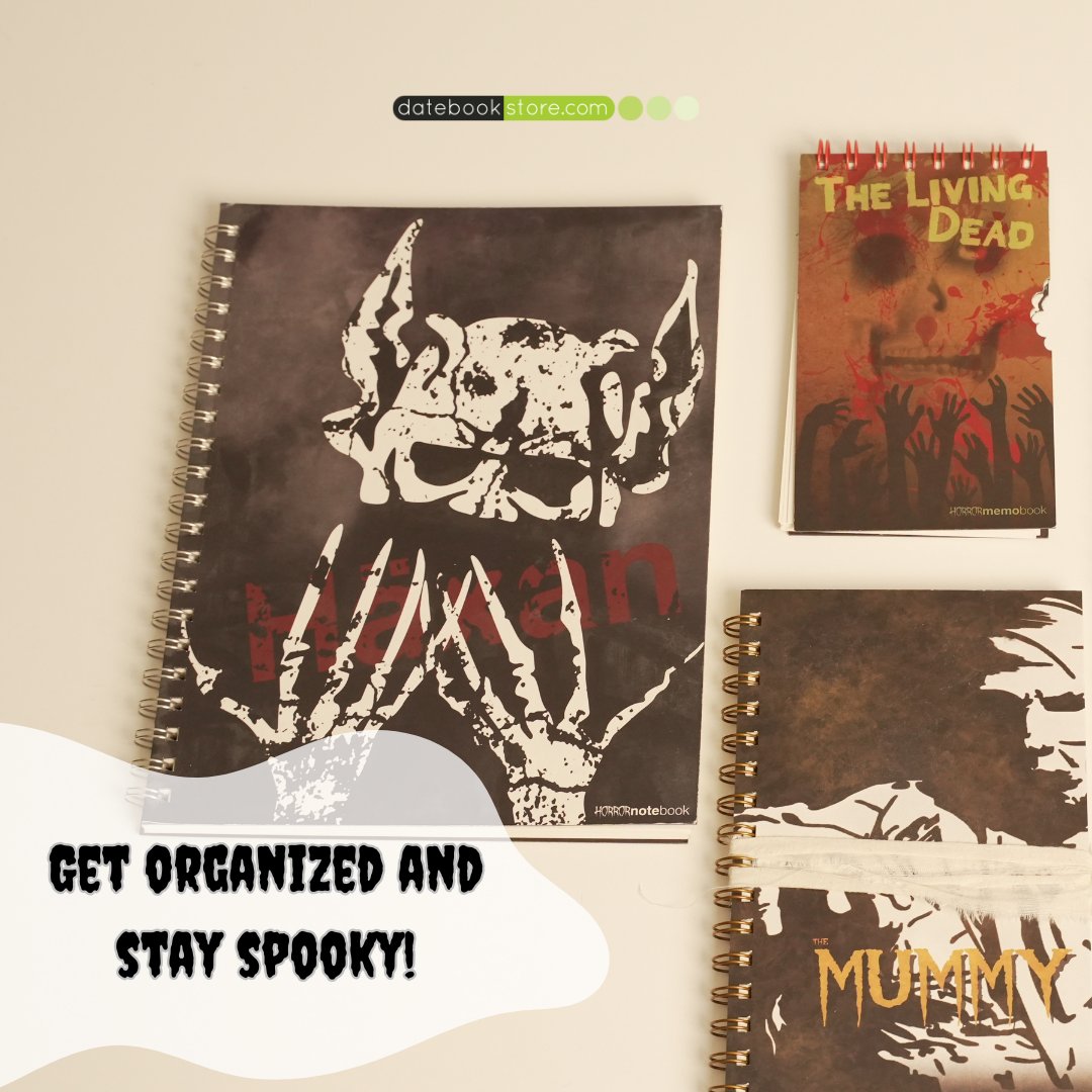 datebookstore's tweet photo. What's scarier than a haunted house? A chaotic schedule! 👻 Let our Horror Collection books save the day — get organized and stay spooky! 

Use code DIDYOUHEARTHAT for 15% off! 

#StayOrganized #HorrorCollection #NoMoreChaos https://t.co/26fWaySswH