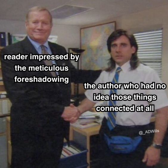 BookstrOfficial's tweet photo. Sometimes you have to wonder if it was a happy coincidence. 🤔

[ 🤪 Meme Credits: Writerswrite ]

#authors #books #bookmemes #bookhumor #bookforeshadowing #fandom https://t.co/duKo2adn7D