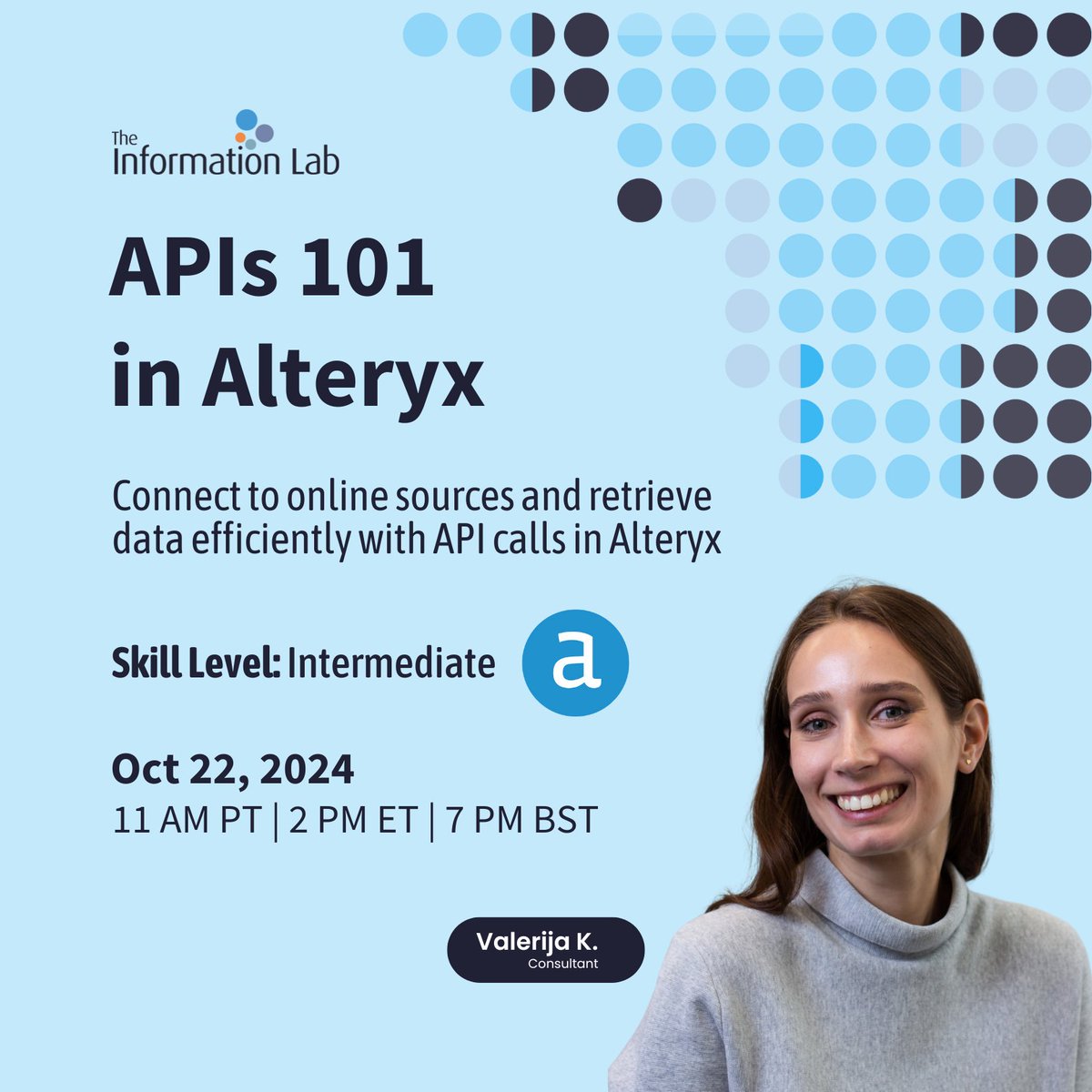 alteryx's tweet image. Need to connect and retrieve data from various online sources? Join this intermediate Alteryx webinar to learn the fundamentals of making #APIcalls from Alteryx.
🔶 APIs 101 in Alteryx
🗓️ 10/22
👩🏫 Valerija Kirjackaja, @dataschoolNY
Register: ow.ly/yxXc50TGoy7