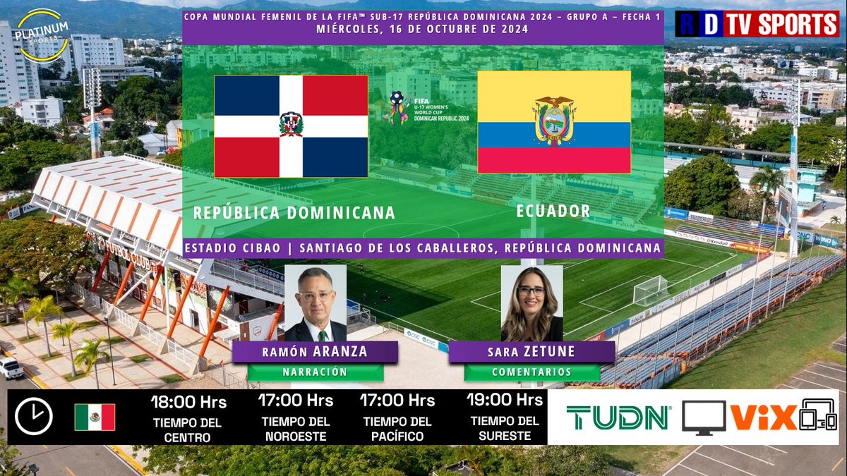 ramonovic09's tweet photo. 🇩🇴 #U17WWC 2024 #Fecha1 | 🇩🇴 #RepúblicaDominicana 🆚 #Ecuador 🇪🇨
🗓️ Hoy
🇲🇽 ⏰ 18:00 Hrs TC, 17:00 Hrs TP
📺 @TUDNMEX
📱💻 @VIX
🎤 @ramon_aranza
🎤📝 @Sarela8
🤳🏼 #EllasEnViX #DOMECU https://t.co/ssN0dyE86u