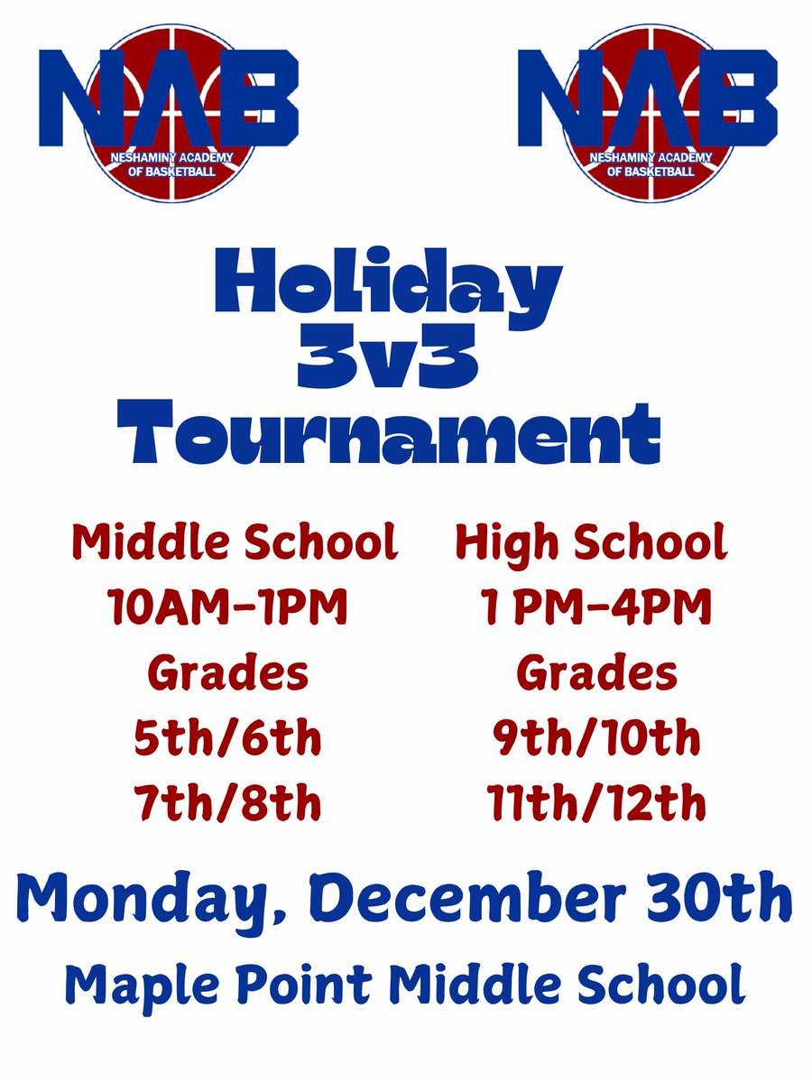 Exciting news!

We're hosting our inaugural 3v3 tournament at Maple Point Middle School on December 30th, featuring both middle and high school divisions. Sign up your team today!

forms.gle/5CcKtLKr3PfPPv…