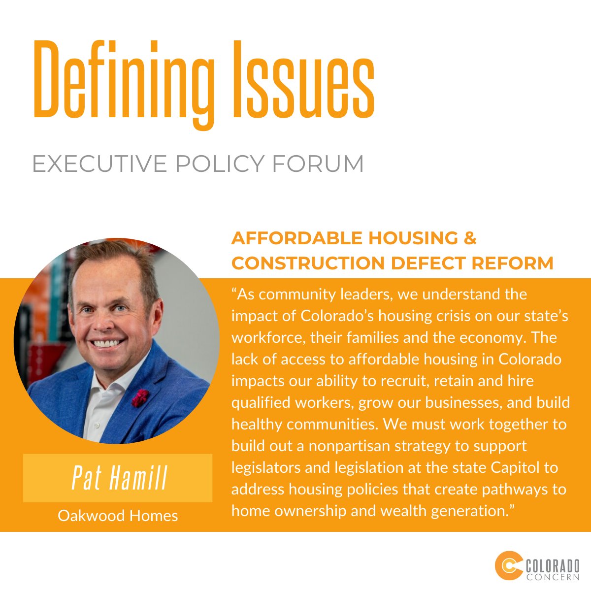 Colorado Concern (@coloconcern) on Twitter photo How do we make it affordable in a litigation environment that discourages insurers from investing in Colorado’s real estate market? Join us at our upcoming Defining Issues Forum October 31st to hear from a fierce housing advocate, Pat Hamill formerly with <a href="/homes_oakwood/">Oakwood Homes</a> How do we make it affordable in a litigation environment that discourages insurers from investing in Colorado’s real estate market? Join us at our upcoming Defining Issues Forum October 31st to hear from a fierce housing advocate, Pat Hamill formerly with <a href="/homes_oakwood/">Oakwood Homes</a>