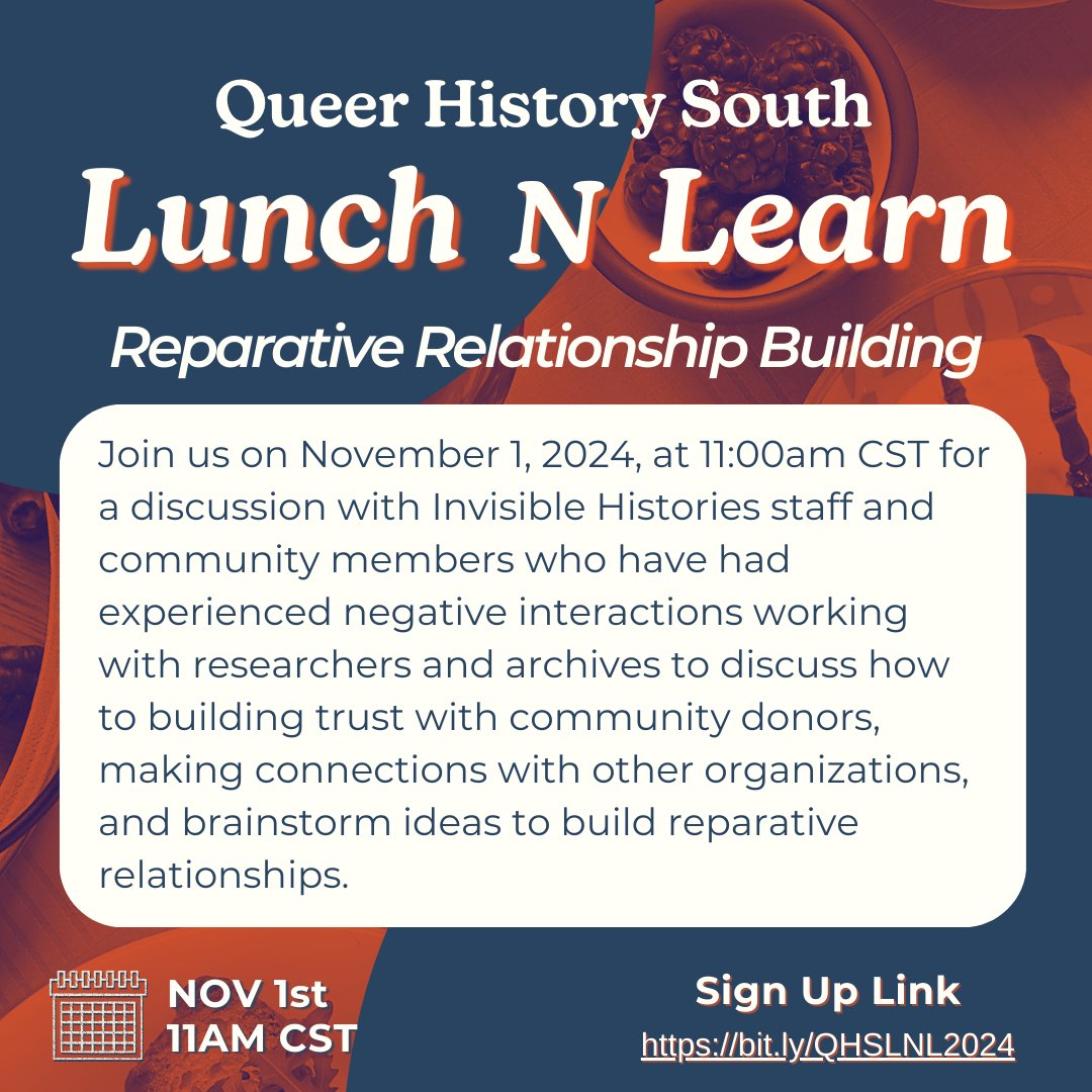 Join us on Nov. 1, 2024, at 11:00am CST for a talk with Invisible Histories &amp; community members who have experienced negative interactions with researchers and archives to discuss how libraries and archives can better work with community!

Register Here :bit.ly/QHSLNL2024