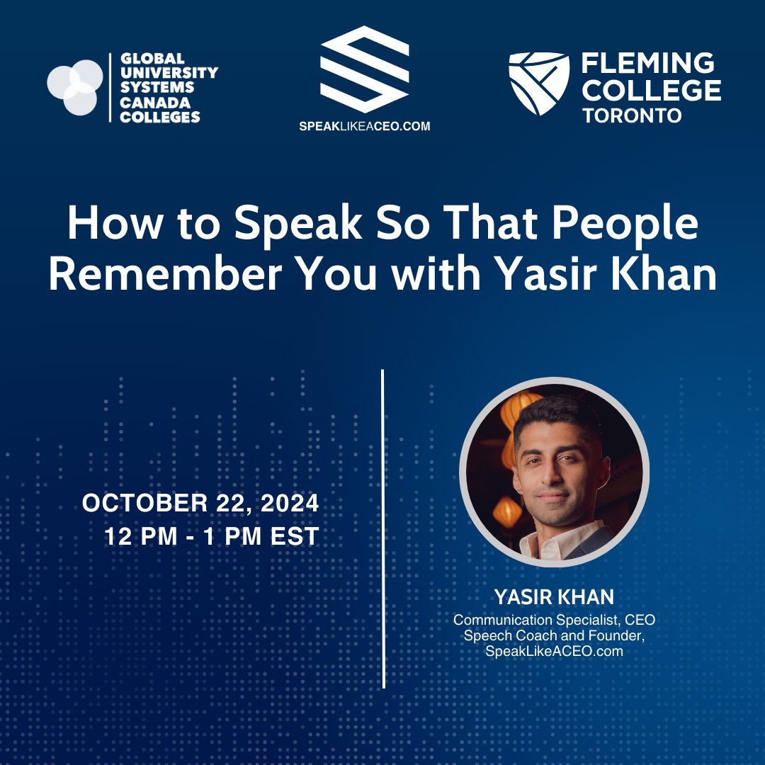 fleming_toronto's tweet photo. Register for the GUS Canada Colleges Fall 2024 Career Fair today to attend an exclusive workshop on October 22 with special guest speaker Yasir Khan! 

Learn to stand out in any networking situation. 

Register here: https://t.co/5ihm8LAZt4

#FCT #GCC #FlemingCollegeToronto https://t.co/2Tc9iC91pP