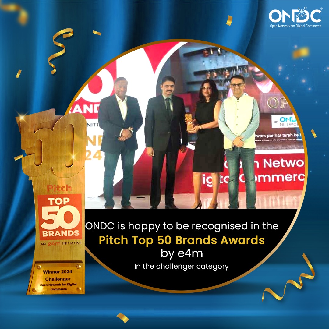 ONDC India (@ondc_official) on Twitter photo We are proud to announce that ONDC has been recognized as one of the Top 50 Brands in the 'Challenger' category by the Pitch Top 50 Brands Awards 2024, organized by exchange4media (<a href="/e4mtweets/">exchange4media group</a>)!
This recognition celebrates our innovative marketing initiatives, our commitment to We are proud to announce that ONDC has been recognized as one of the Top 50 Brands in the 'Challenger' category by the Pitch Top 50 Brands Awards 2024, organized by exchange4media (<a href="/e4mtweets/">exchange4media group</a>)!
This recognition celebrates our innovative marketing initiatives, our commitment to