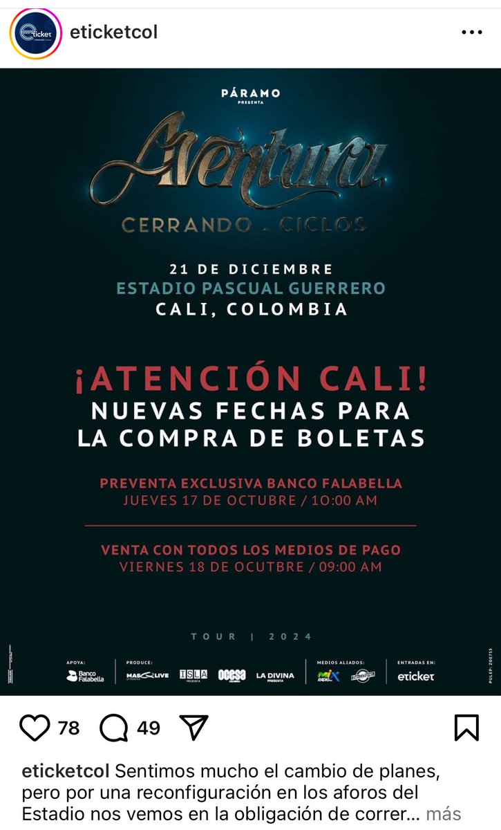 Yancovic1's tweet photo. @Aventura @eticketCOL que desorden cambiaron las fechas de venta https://t.co/elWl9VAXsO