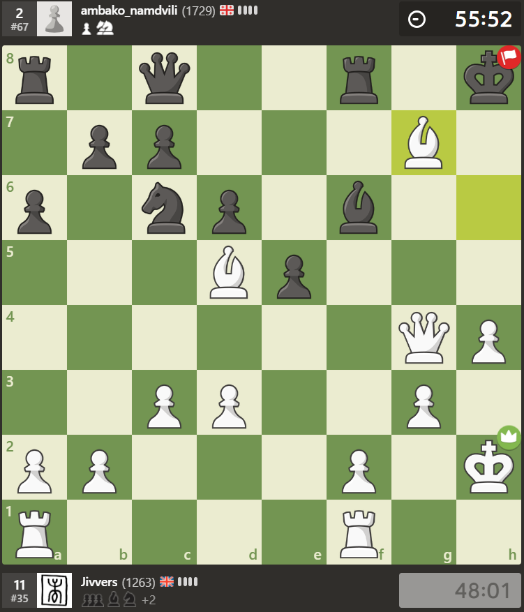 jivversant's tweet photo. I just defeated a 1700 elo ranked player in chess. My greatest chess achievement ever. They resigned one move away from checkmate, just couldn't bear it. https://t.co/FfUgxBbAeK