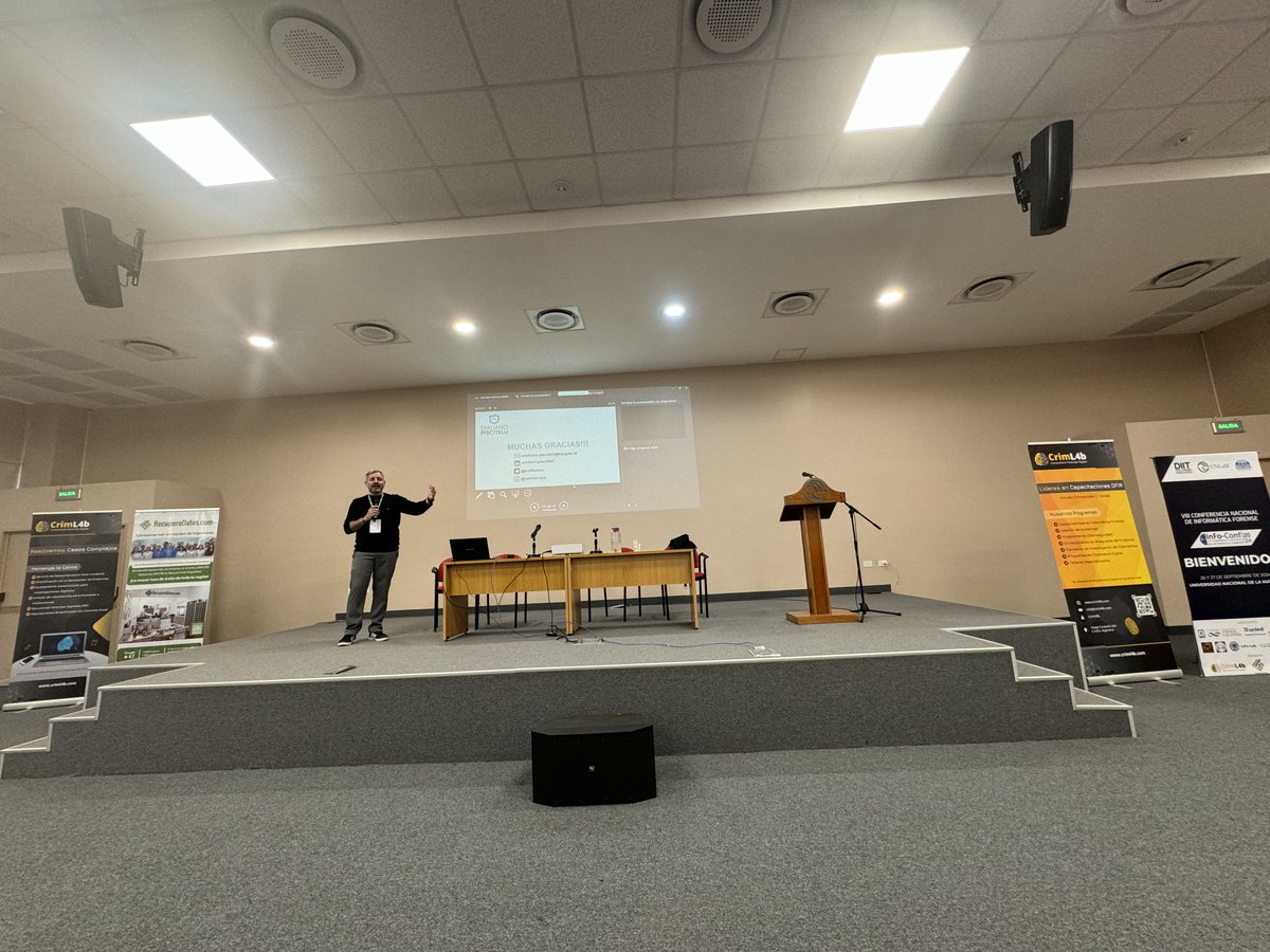 InFo-Conf 2024 - VIII Conferencia Nacional de Informática Forense 

Disertación de <a href="/emilianox/">Emiliano Piscitelli</a> , "Evolución de los ciberdelitos y actores de amenazas en la región.": youtube.com/watch?v=MUQEgr…
Gracias por el apoyo!
<a href="/UnlamOficial/">Universidad Nacional de La Matanza</a> <a href="/DiitUnlam/">DIIT UNLaM</a>  <a href="/criml4b/">Criml4b</a> #RedUNIF <a href="/infolabmdq/">InFo-Lab</a>