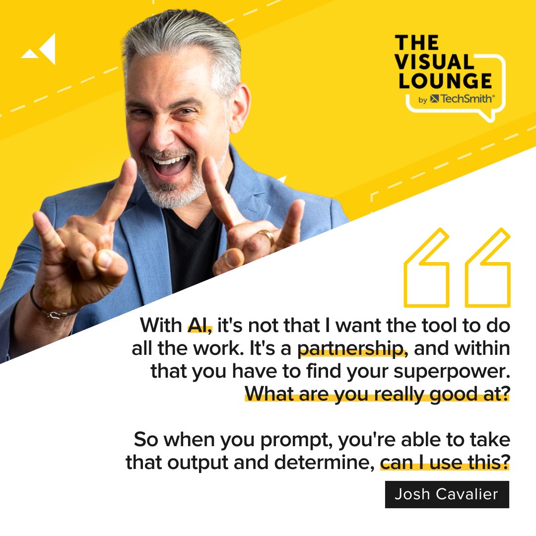 🤖 AI isn't a replacement—it's your new creative partner! In this episode, Josh Cavalier shares how to:

• Find your superpower
• Design effective prompts
• Elevate your content with AI

Ready to transform your process? Check out the full episode: the-visual-lounge.captivate.fm/listen
