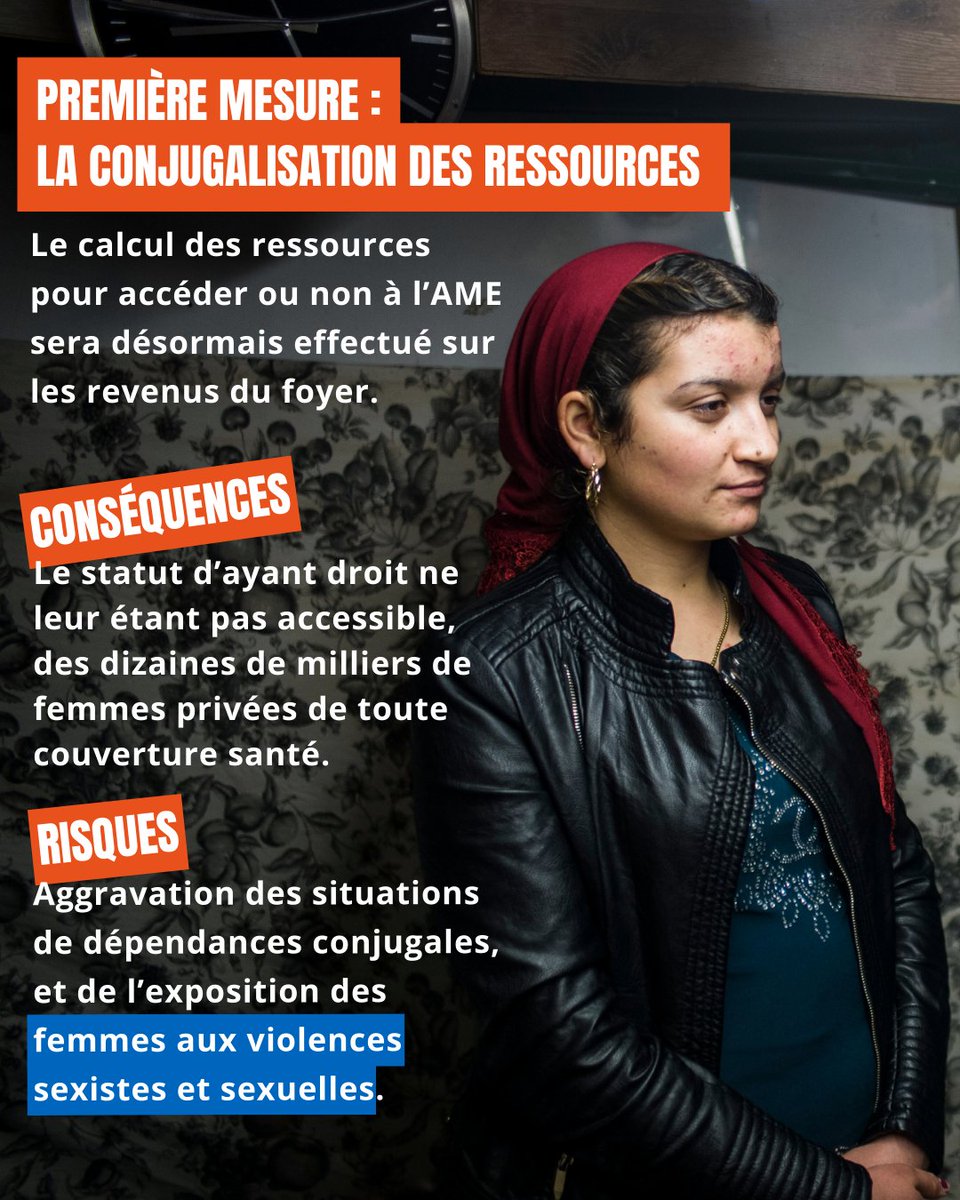 #PasDeSantéSansFéminisme 

Le <a href="/gouvernementFR/">Gouvernement</a> a annoncé restreindre l'#AME par décret, contournant l'#AssembléeNationale.  

📢 <a href="/MdM_France/">Médecins du Monde</a> lance l'alerte : les mesures annoncées vont priver de couverture #santé des dizaines de milliers de femmes précaires 👇