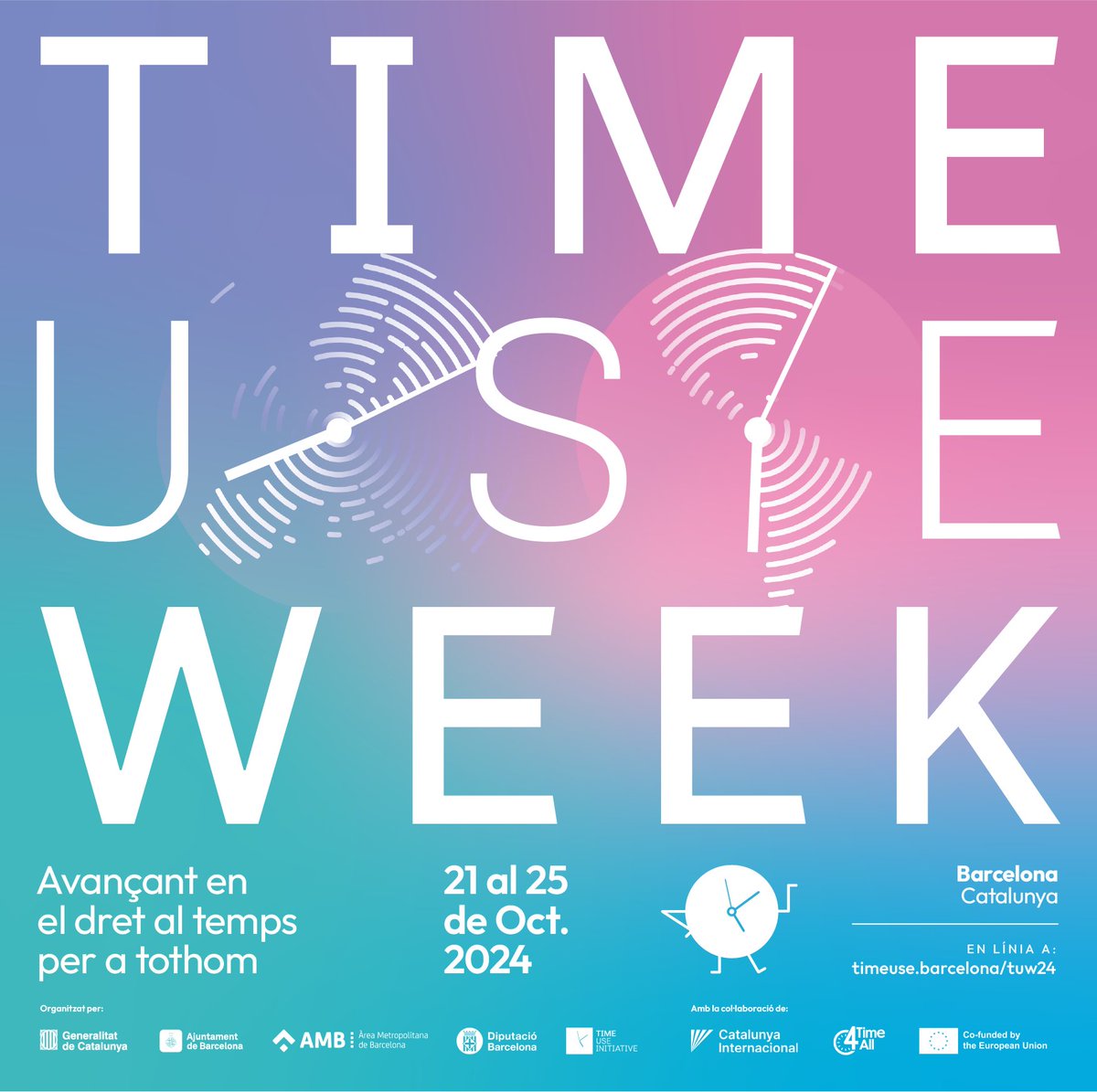 barcelona_010's tweet photo. La #TimeUseWeek2024 és a tocar!

👉La #TUW2024 reuneix líders locals i regionals, acadèmics, empreses i ciutadania per ajudar a avançar en el #dretaltemps per a tothom.

Explora'n el programa i registra-t'hi: 🔗https://t.co/WQCnZFopV2 https://t.co/2UXR5NPynT