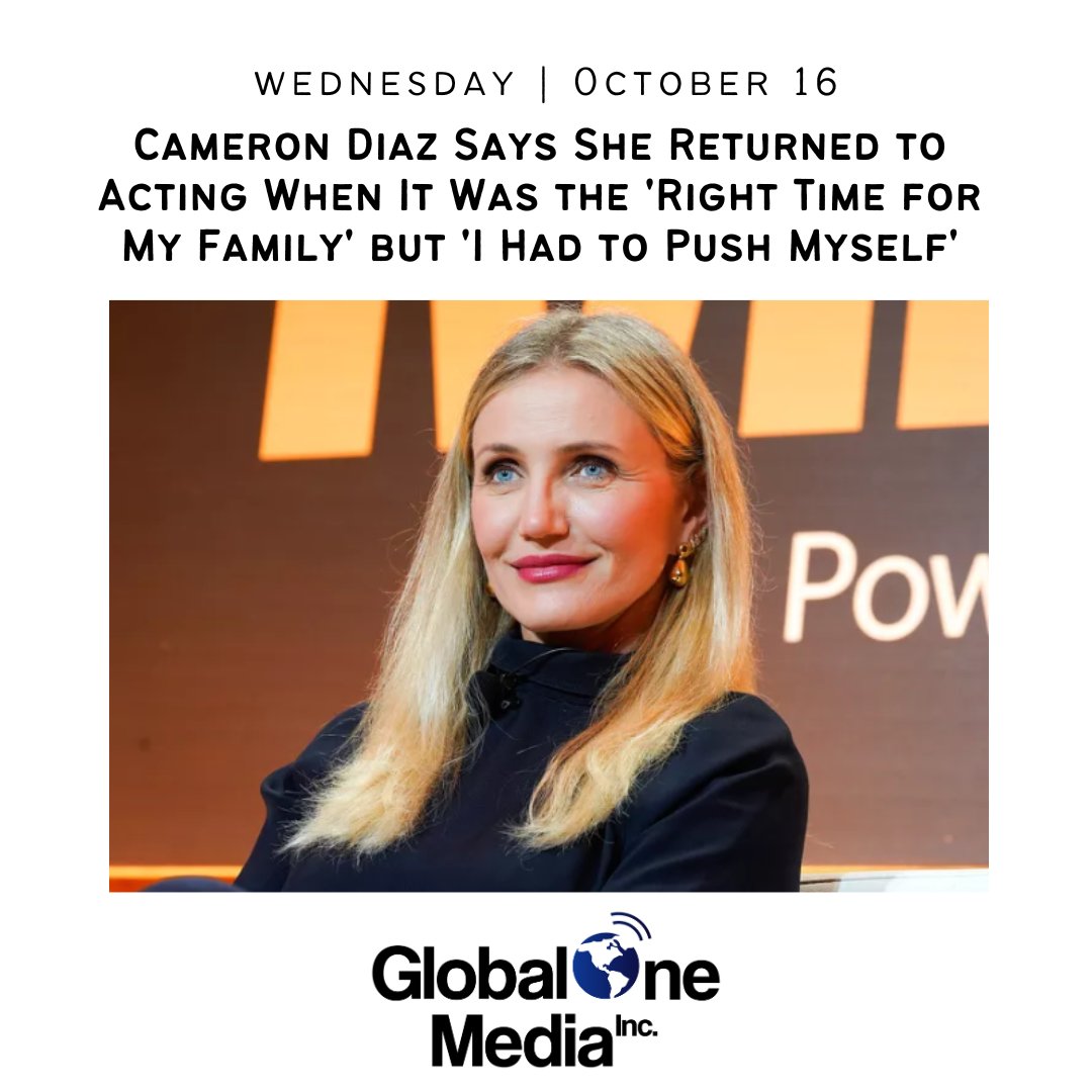 Global1MediaInc's tweet photo. Cameron Diaz opens up about returning to acting at the right time for her family. After taking a break to focus on motherhood, she’s found a new balance. What do you think about balancing career and family life? https://t.co/IsUMEO2I0W