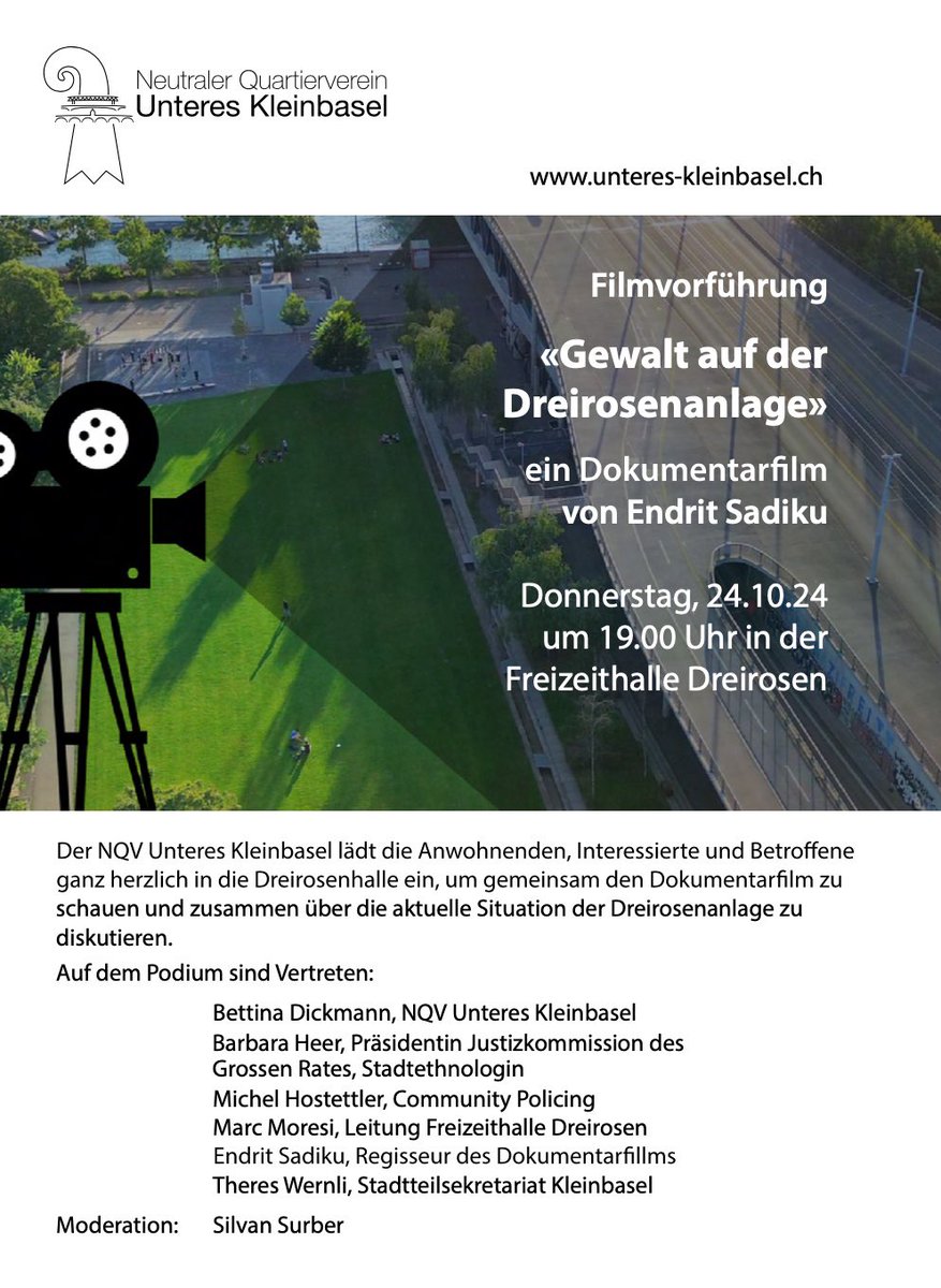 Der neutrale Quartierverein unteres Kleinbasel zeigt meinen Dokfilm öffentlich - kommen Sie vorbei und diskutieren Sie mit uns! 🎬🎤👇🏼

Danke an Silvan Surber &amp; den NQV für diese Möglichkeit.