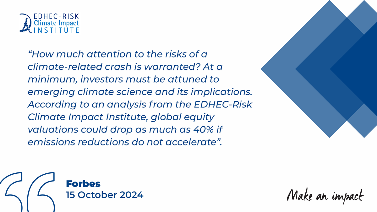 EDHECRisk's tweet photo. "Unmanaged Climate Risks Undercut AI’s Investment Thesis".
Our recent research on the impact of #climate risk on global #equity valuations covered by @Kostyackfor for @Forbes
👉 https://t.co/cjO78064Lu
#MakeAnImpact #AStepForward https://t.co/6Ta5R9p57Y