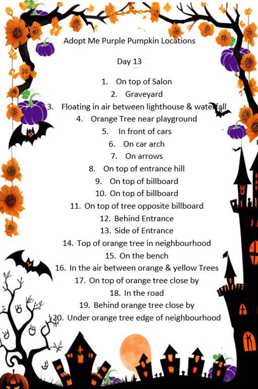 MemeePlays's tweet photo. Adopt Me Purple Pumpkin Locations Day 13 #AdoptMe #AdoptMePets #AdoptmeTrades #AdoptmeTrader #AdoptmeCheck #gaming #AdoptMeUpdate #PlayAdoptMe #AdoptMeInventory #AdoptMeOffers #Capcut #CapcutEdit #CapcutEdits #Roblox #RobloxGames #RobloxEdit #RobloxTrend #RobloxTrends https://t.co/sCjIoTjtLK