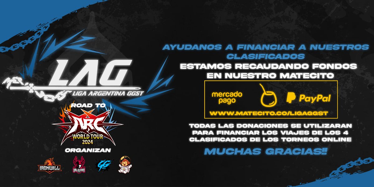 ¡Atención jugadores argentinos de #GGST! La Liga Argentina está en curso!

El viaje y la estadía en Brasil🇧🇷 serán financiados colectivamente a través de la plataforma Matecito.
Ya podés aportar para que mandemos uno de los nuestros con la bandera argentina🇦🇷 al mundial de Guilty