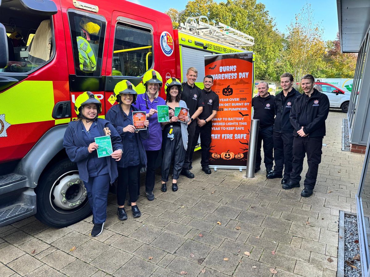 Great collboration between <a href="/qvh/">Queen Victoria Hospital NHS Foundation Trust</a> <a href="/WestSussexFire/">West Sussex Fire & Rescue Service</a> <a href="/HaskinsGarden/">HaskinsGardenCentres</a> raising awareness of burn injuries and how appropriate first aid can improve outcomes. Remember to cool (20 mins), call and cover!