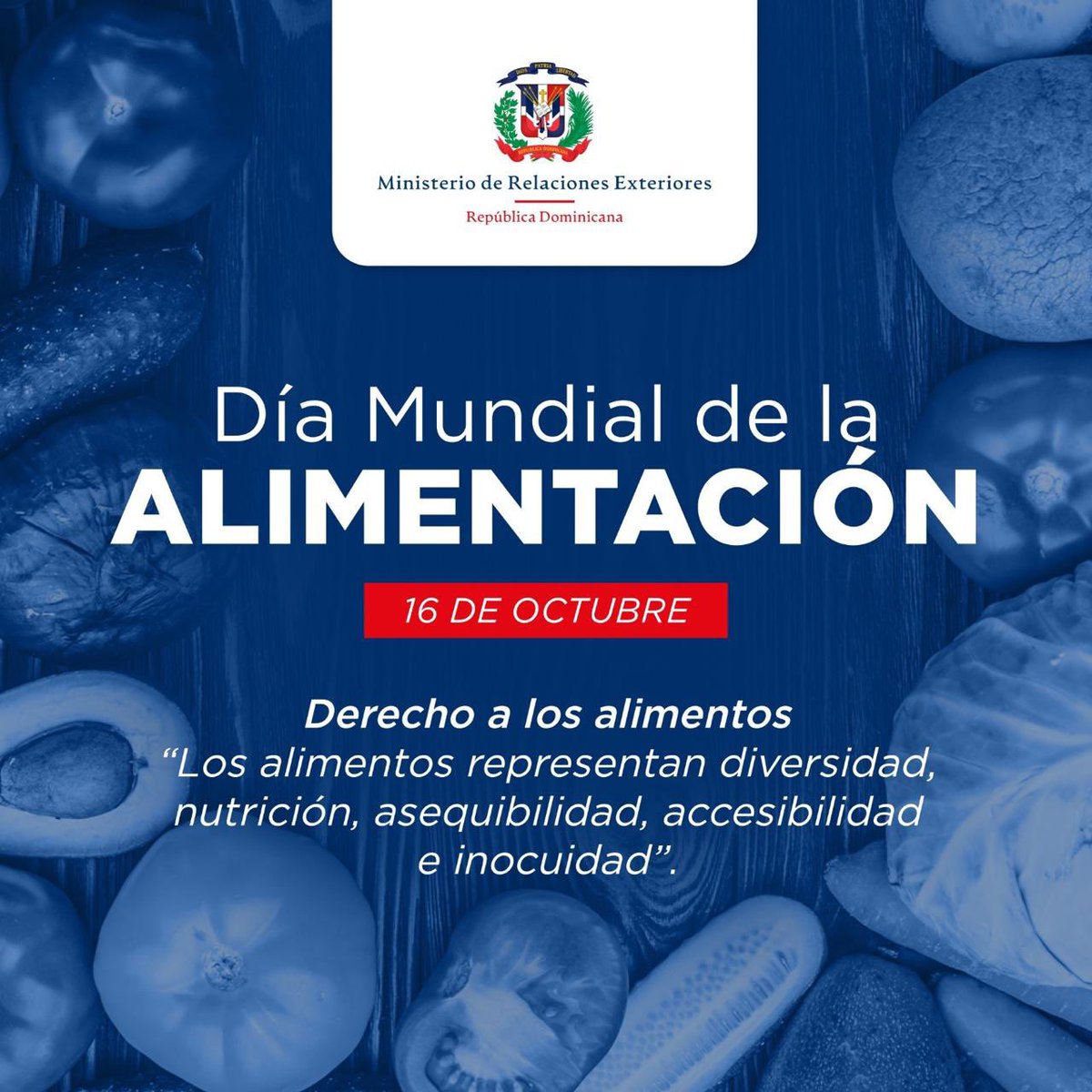 🌍 Hoy, nos unimos a la <a href="/FAO/">Food and Agriculture Organization</a> para celebrar el «Día Mundial de la Alimentación».

RD 🇩🇴 ha pasado de un 88.5% de autosuficiencia alimentaria en 2019 a un 90.6% en 2023. Ha permitido garantizar la seguridad alimentaria, manteniendo la rentabilidad de los productores dominicanos.