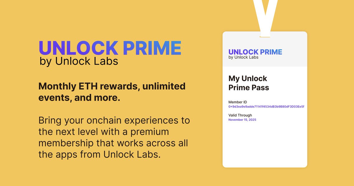 Unlock Labs has introduced Unlock Prime, a premium membership tier that offers enhanced features and exclusive benefits for creators and communities built with Unlock Protocol. Let's dig in... ✨ /thread