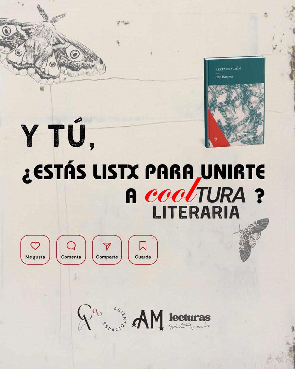 coolturactiva's tweet photo. En NOVIEMBRE leeremos RESTAURACIÓN de @avebarrera 📚✨

Puedes participar de forma presencial o virtual, ¡hay espacio para todxs! Desliza para conocer más detalles y anótate. 🔥

Tenemos código de descuento en la compra del libro en @literalmx ☀️ https://t.co/tQ3q96WTi2