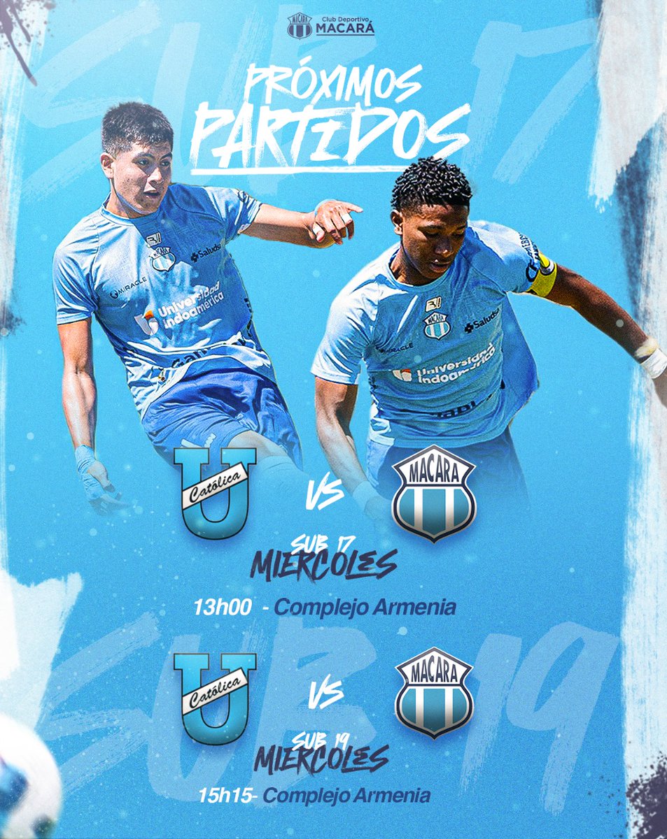 Macara_Oficial's tweet photo. 》 𝐅𝐨𝐫𝐦𝐚𝐭𝐢𝐯𝐚𝐬 • 𝐇𝐨𝐲《
Esta es la fecha postergada del torneo de Formativas en la que nuestros muchachos se enfrentarán a @UCatolicaEC 🔥⚽💙
#Formativas2024
#PróximosPartidos https://t.co/waz6ajZ6XZ