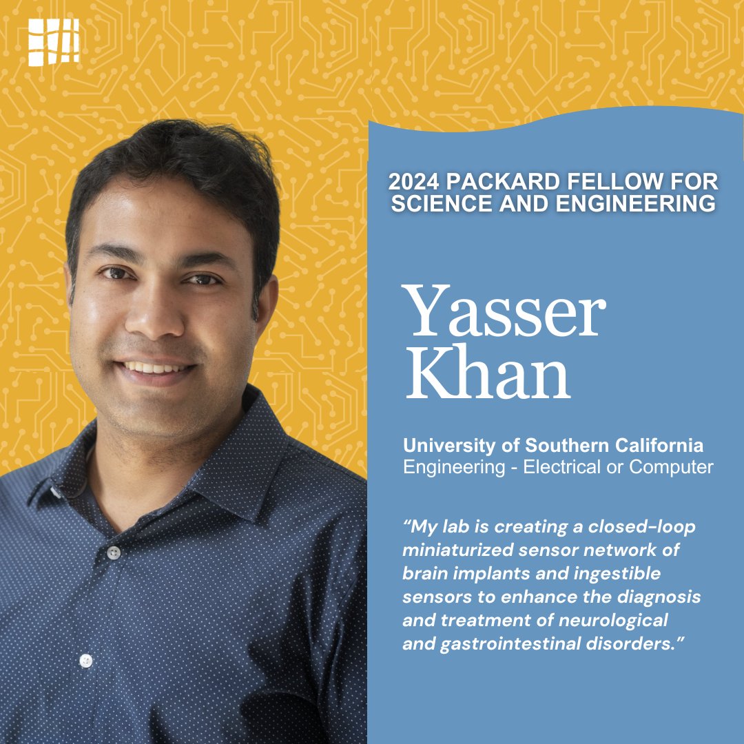 Yasser Khan (@khanlabusc) on Twitter photo It feels surreal to write this – I’m honored and humbled to announce that I’m in the 2024 class of #PackardFellows! I’m part of a class of 20 visionary scientists and engineers whose work will push the boundaries of science and innovation. With the help of the Packard It feels surreal to write this – I’m honored and humbled to announce that I’m in the 2024 class of #PackardFellows! I’m part of a class of 20 visionary scientists and engineers whose work will push the boundaries of science and innovation. With the help of the Packard