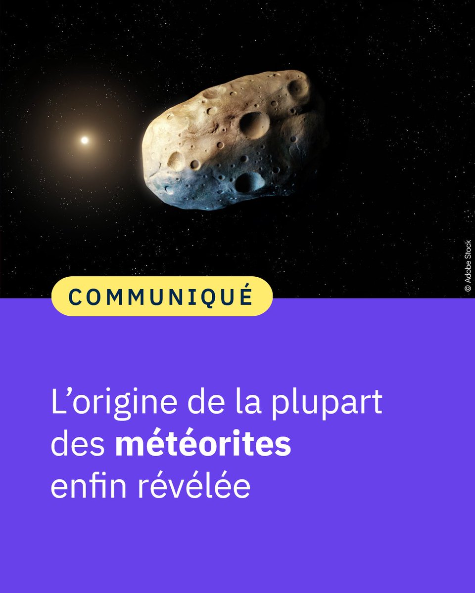 #Communiqué 🗞️ Une équipe internationale de scientifiques a révélé que 70% de l’ensemble des chutes de météorites répertoriées proviennent de seulement trois jeunes familles d’astéroïdes. 🌠

👉cnrs.fr/fr/presse/lori…