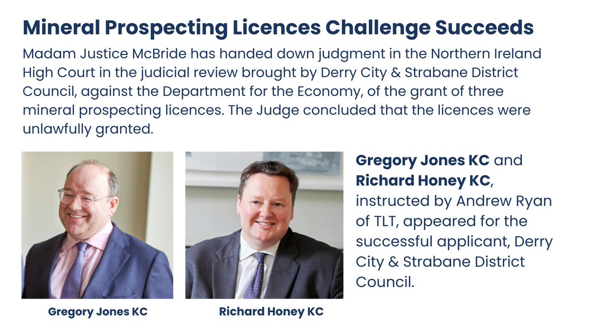 Francis Taylor Building (@ftb_law) on Twitter photo <a href="/GregoryJonesQC/">Gregory Jones KC</a> & <a href="/RichardHoney/">Richard Honey KC</a> appeared for the successful applicant, <a href="/dcsdcouncil/">Derry Strabane Cncl</a>, instructed by <a href="/EnviroLaw_NI/">Andrew Ryan TLT NI LLP</a>.
ftbchambers.co.uk/news/news-view…
#HighCourt #JudicialReview #NorthernIreland <a href="/GregoryJonesQC/">Gregory Jones KC</a> & <a href="/RichardHoney/">Richard Honey KC</a> appeared for the successful applicant, <a href="/dcsdcouncil/">Derry Strabane Cncl</a>, instructed by <a href="/EnviroLaw_NI/">Andrew Ryan TLT NI LLP</a>.
ftbchambers.co.uk/news/news-view…
#HighCourt #JudicialReview #NorthernIreland