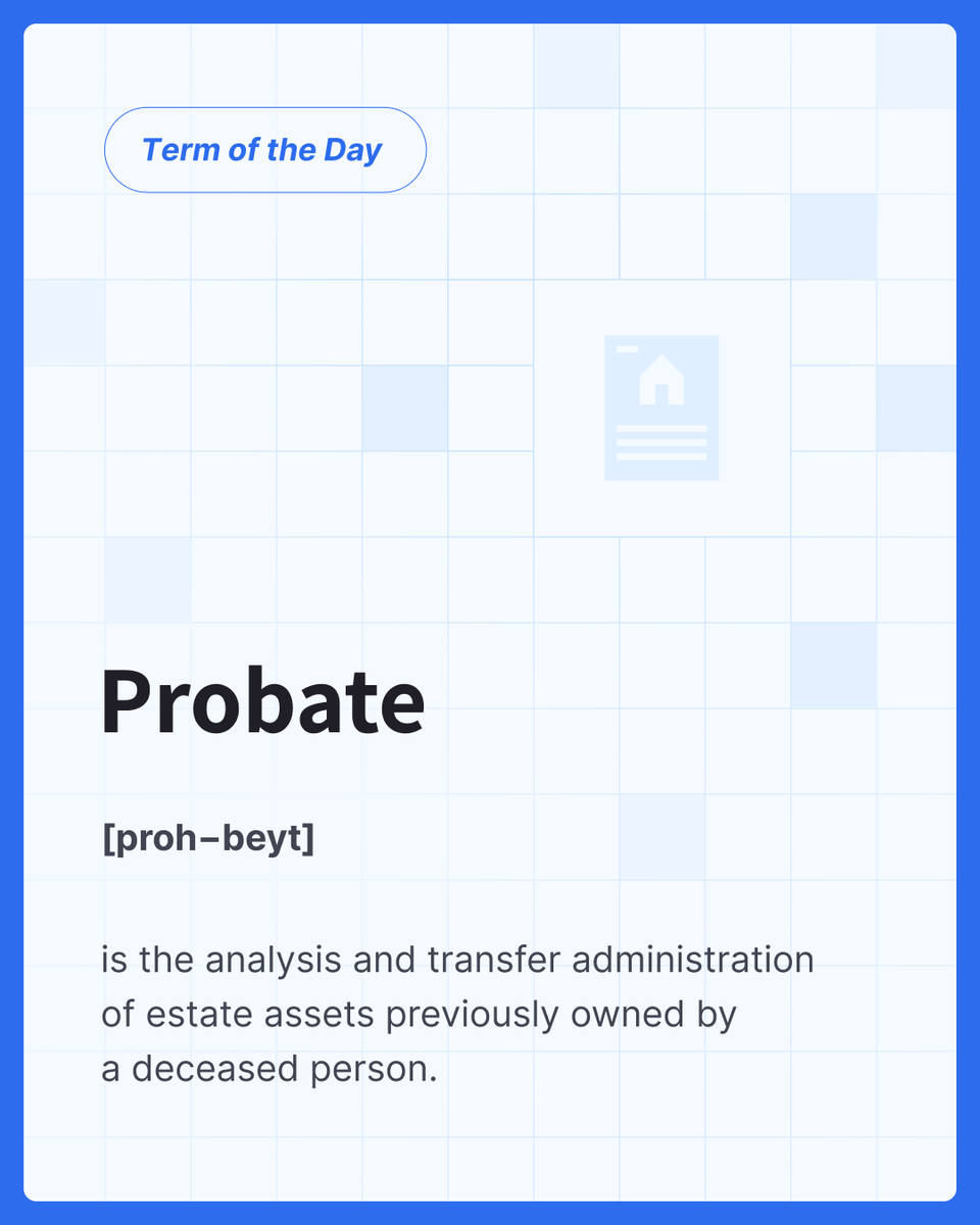 dataflik_'s tweet photo. Are you curious about how probate works in #realestateinvesting? ✨

Probate is when a court reviews and administers the transfer of assets after someone passes away. 

Gain deeper insights into real estate investing opportunities: https://t.co/FYNbGzYRrr

#probaterealestate https://t.co/uIMDaaNPsa