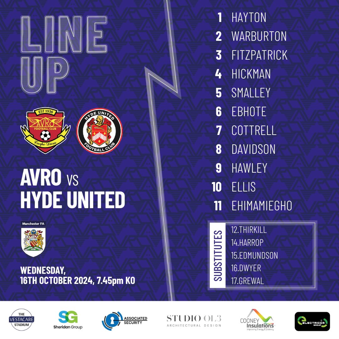 AvroFC's tweet image. Here is today&apos;s Avro FC Lineup to face @hydeunited.

Come on Avro!

#AvroFC