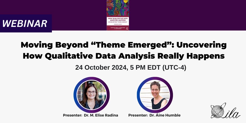 The_ILA's tweet image. Join us at a #livewebinar on 24 October to dive deeper into the ways data can be qualitatively analyzed that go beyond “Theme Emerged.” bit.ly/3Nu86iM #leadership #qualitativedata @miamiuniversity @MSVU_Halifax @routledgebooks @ProfHumble