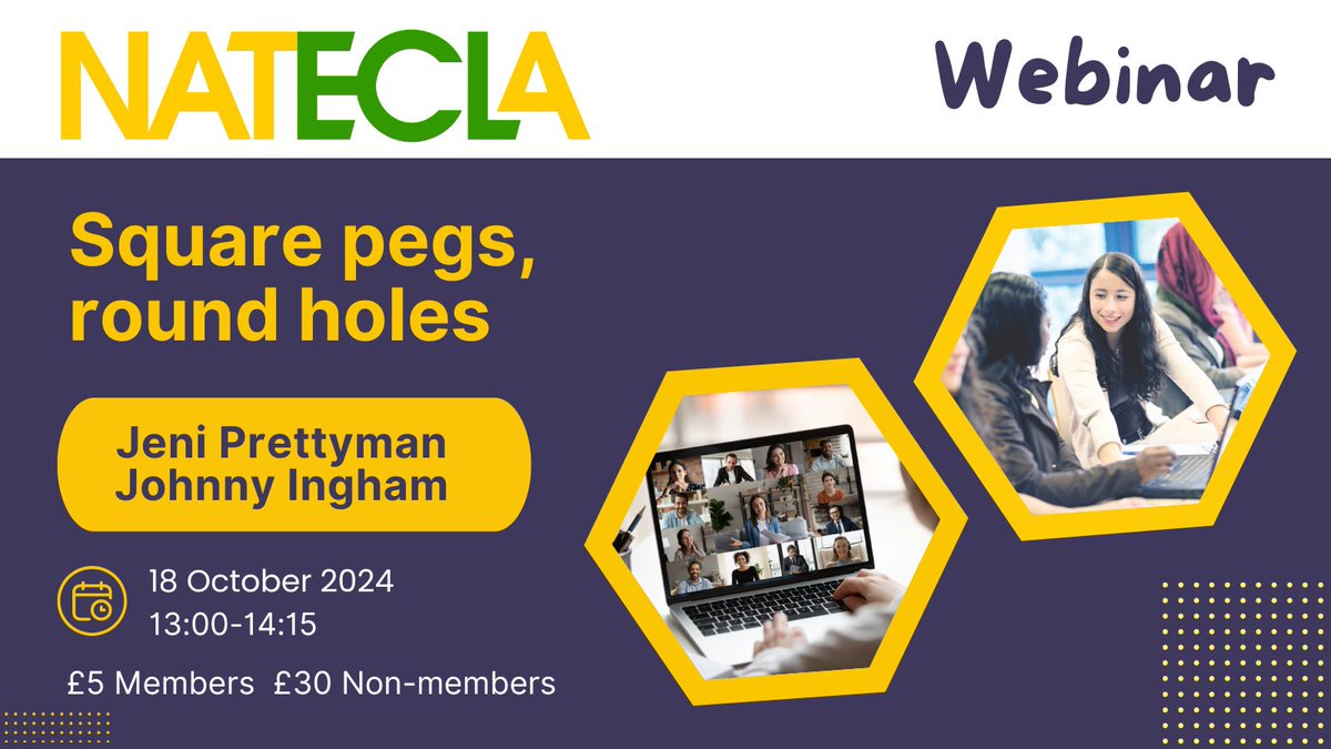 NATECLA National Centre (@natecla) on Twitter photo 🎯Tomorrow! Don't miss this lunchtime webinar!
📅Friday, 18 October 2024 ⌚13:00 - 14:15
How to:
✅support #ESOL learners in the #FE context.
✅raise the profile of ESOL within colleges.
✅#ESOL rather than #EFL materials.
🔗bit.ly/3U3sPxv 🎯Tomorrow! Don't miss this lunchtime webinar!
📅Friday, 18 October 2024 ⌚13:00 - 14:15
How to:
✅support #ESOL learners in the #FE context.
✅raise the profile of ESOL within colleges.
✅#ESOL rather than #EFL materials.
🔗bit.ly/3U3sPxv