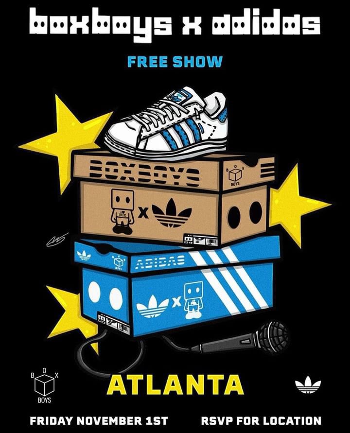 Boxboys &amp; Adidas are throwing a Free Show in Atlanta November 1st CHE <a href="/BEAR1BOSS/">BEAR1BOSS 🤓✌🏾🏦💫</a>  &amp; other special guest will be performing live will be exclusive merch available First come First serve already 500+ free tickets sold it’s gone be packed

Free tickets here: posh.vip/e/box-boys-fri…