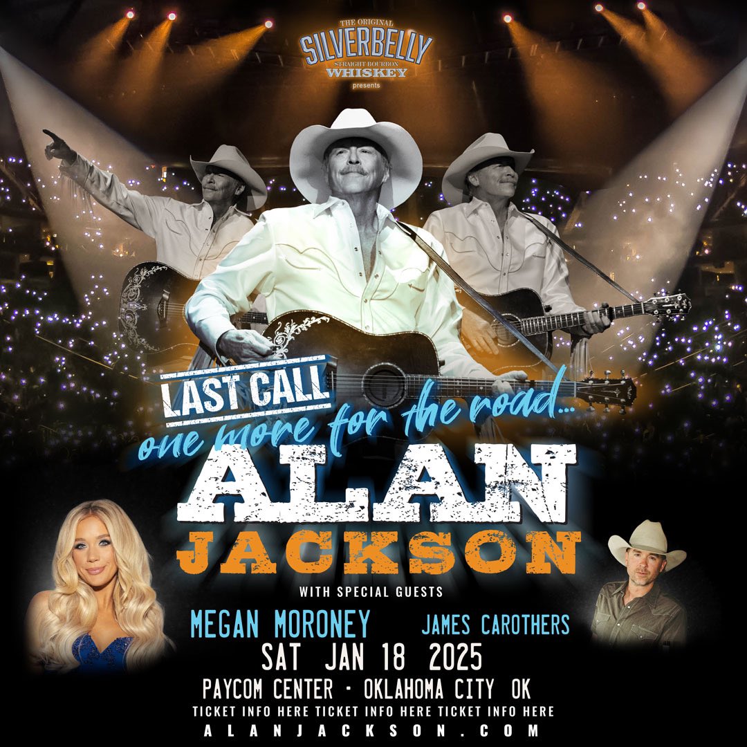 Oklahoma City, get ready! 🙌 Alan’s bringing along <a href="/_megmoroney/">Megan Moroney</a> and <a href="/James_Carothers/">James Carothers</a> for a special stop on the #LastCallWithAlan Tour on January 18th! <a href="/PaycomCenter/">Paycom Center</a>’s  the place to be—don’t miss out!

Tickets are available now at alanjackson.com/tour.