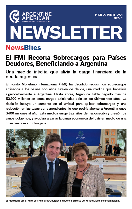 TheAAChamber's tweet photo. 📢 Newsletter #2 de The Argentine American Chamber of Commerce 🇦🇷

💰 FMI: Reducción de sobrecargos, ahorrando $400M/año a Argentina.
💵 BID: Préstamo de $3.800M para energía, minería e infraestructura.
🌍 YPF: Megaproyecto de GNL podría generar $15.000M/año para 2030.

📩👇 https://t.co/M0OHOimtO8