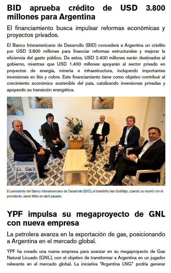 TheAAChamber's tweet photo. 📢 Newsletter #2 de The Argentine American Chamber of Commerce 🇦🇷

💰 FMI: Reducción de sobrecargos, ahorrando $400M/año a Argentina.
💵 BID: Préstamo de $3.800M para energía, minería e infraestructura.
🌍 YPF: Megaproyecto de GNL podría generar $15.000M/año para 2030.

📩👇 https://t.co/M0OHOimtO8