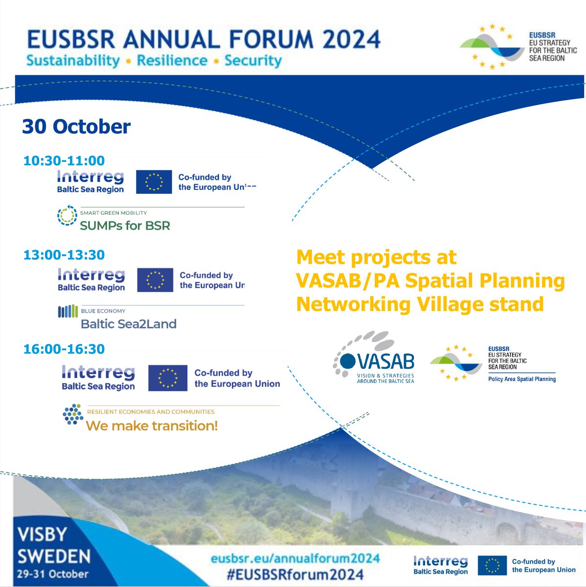 Attending #EUSBSRforum2024?  

📅 Stop by VASAB/PA Spatial Planning stand at Networking Village!   

Interact with projects:  
🚎 𝗦𝗨𝗠𝗣𝘀 𝗳𝗼𝗿 𝗕𝗦𝗥  
🌊 𝗕𝗮𝗹𝘁𝗶𝗰 𝗦𝗲𝗮𝟮𝗟𝗮𝗻𝗱
🔄𝗪𝗲 𝗺𝗮𝗸𝗲 𝘁𝗿𝗮𝗻𝘀𝗶𝘁𝗶𝗼𝗻!  

And explore VASAB  #Vision2040 🗺️Let's connect!