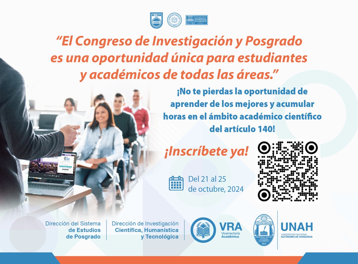 ¡No te pierdas la oportunidad de aprender de los mejores y acumular horas en el ambito academico cientifico del artículo 140. Reserva tu lugar. 
sgcu-diciht.unah.edu.hn/login.php 

Evento: del 21 al 25 de octubre.  #CIP2024 #InvestigacionUNAH #VOAE #UNAHNuevaHistoria