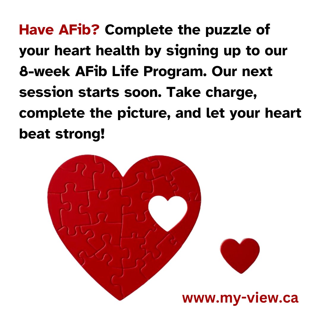 pace_cardiology's tweet photo. A great program for folks living with AFib. To learn more, click:
https://t.co/oKTeoNaoBk. Questions? Email wellness@my-view.ca. #cardiacwellness #hearthealth
#cardiology #heart #arrhythmia #AFib
#atrialfibrillation #electrophysiology #AFibsupport
#heartpatient https://t.co/xmokxGzLqR