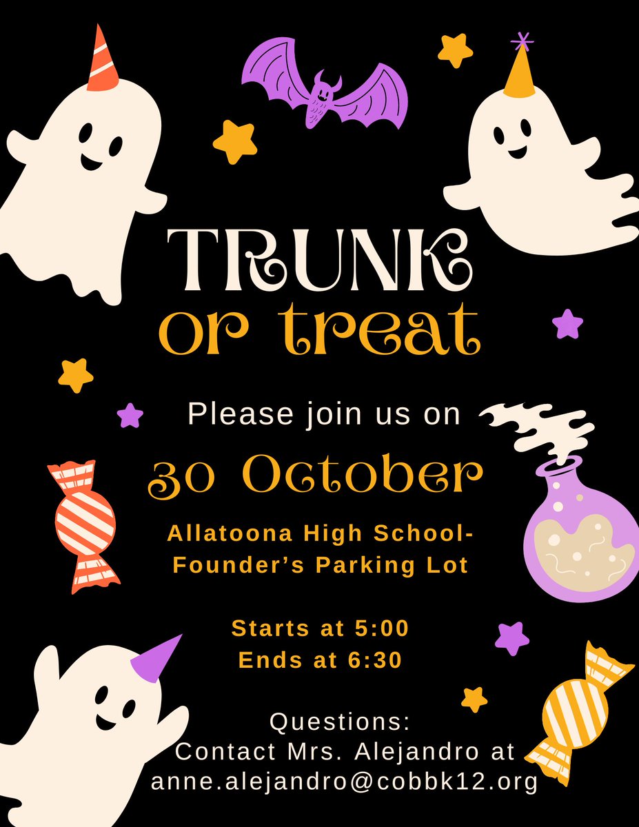 Trunk or Treat is coming! This is a community-wide event, and we'd love to see you there! #GoBucs #AnchoredInExcellence #BucNation @cobbschools