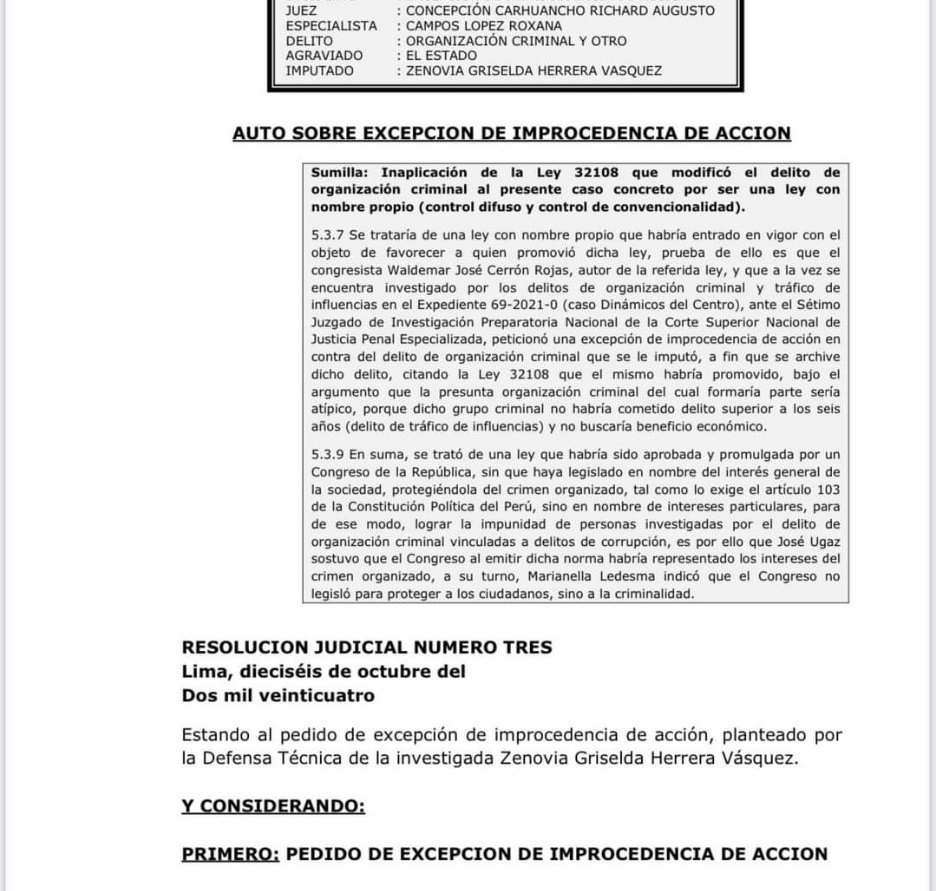 RogerAderly's tweet image. Juez Carhuancho inaplica Ley 32108 por considerarla Ley con nombre propio: